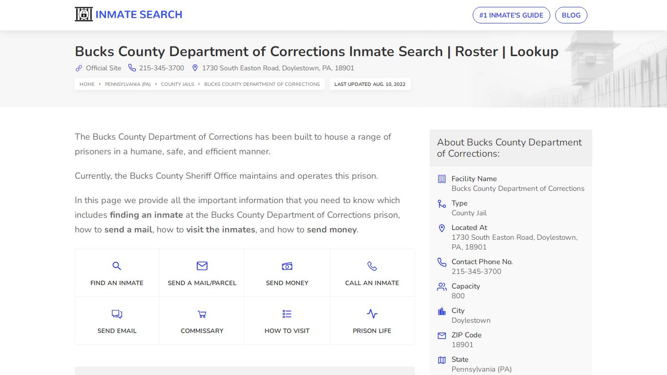 Bucks County Department of Corrections Inmate Search ...